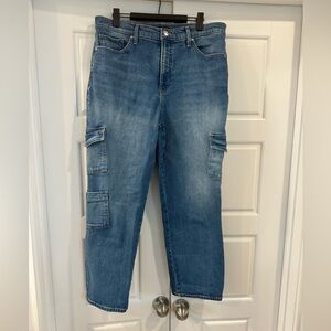 Express Straight Ankle High Rise Denim Cargo Jeans